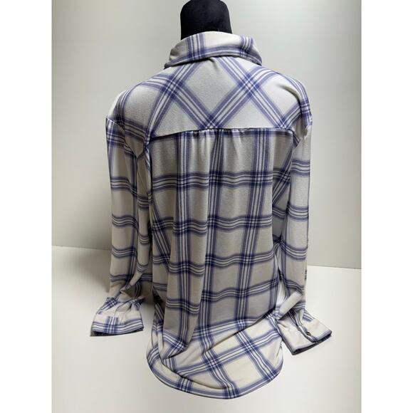 Robert Louis 2X Button Front Shirt Plus Size Lavender Plaid Roll Tab - Picture 2 of 7